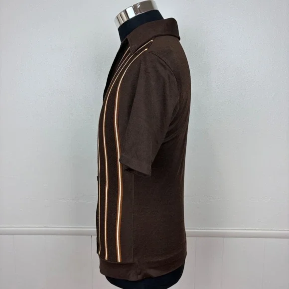 MarVista Sportswear Mens VTG Button Up Polo Shirt Sz S Short Sleeve Brown Stripe - Picture 7 of 17